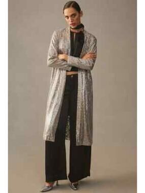 Mare Mare x Anthropologie Silver Sequin Cardigan Duster, Large
